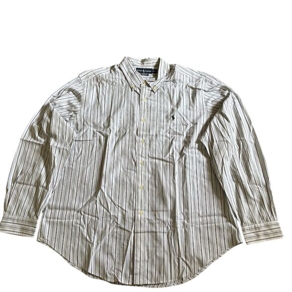 Vintage Ralph Lauren Men's 2XL Black Striped Button-Up Shirt Long Sleeve